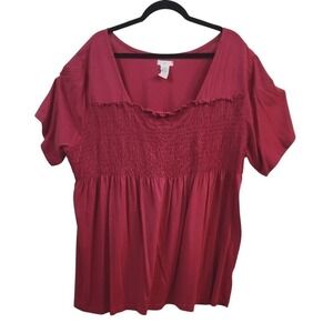 Ellos Pink Smocked‎ Shirt Sleeve Blouse  3X